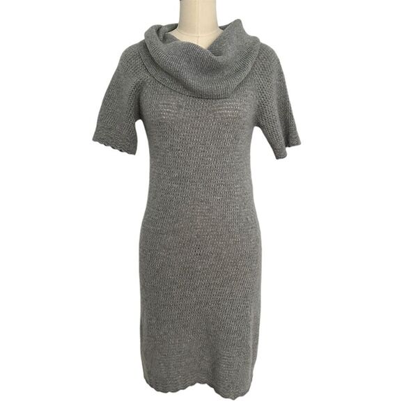 Kokun Gray Cowl Neck Knit Cashmere Mini Sweater Dress | S - Picture 1 of 9